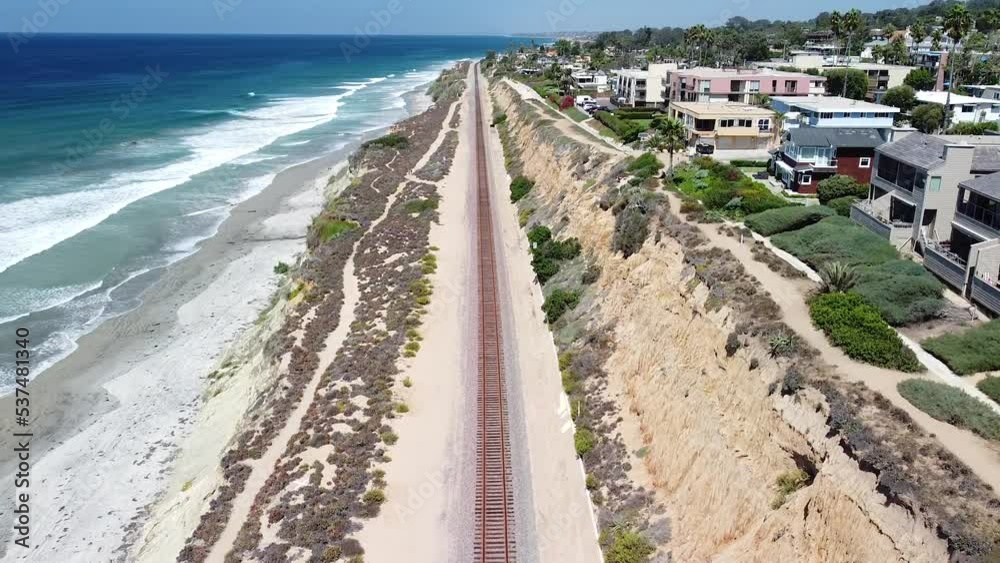 Arial Shot Of Delmar Coastline, Amtrack train Arial Shot Of Delmar Coastline, Amtrack train