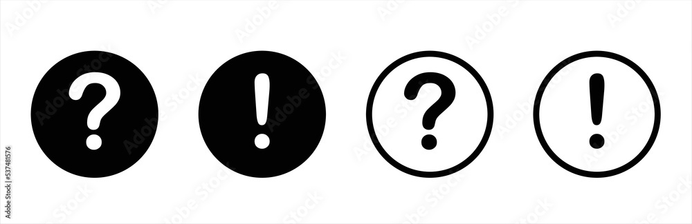 Exclamation and question mark icon set. Question mark and exclamation symbol, vector for apps and website. Exclamation and question mark icon set. Question mark and exclamation symbol, vector for apps and website.