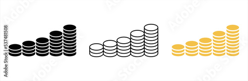 Coin icon. Coins stack icon. Money stacked coins icon. Coins symbol sign, vector illustration	