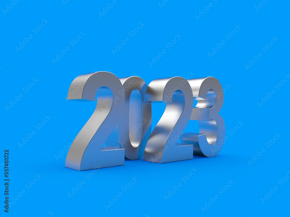 2023 silver number on a blue background. 3D illustration 2023 silver number on a blue background. 3D illustration