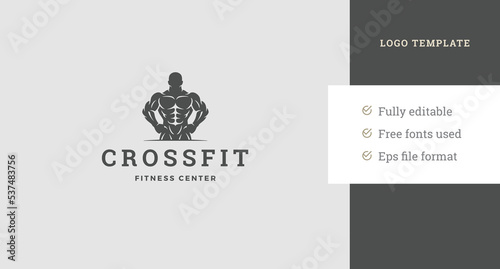 Premium fitness club vintage logo design template male muscular bodybuilder place for text vector