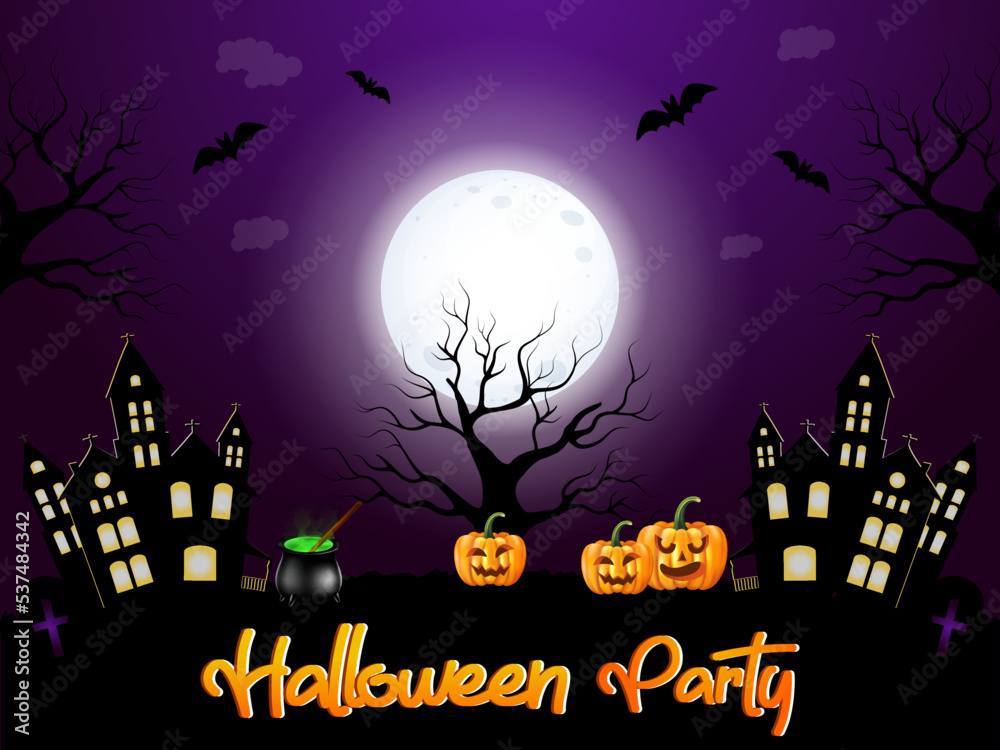 Halloween Party night purple background design vector illustration.