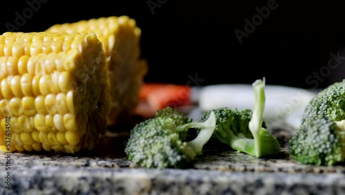 Closoeup shot of different types of vegetables being cooked photo