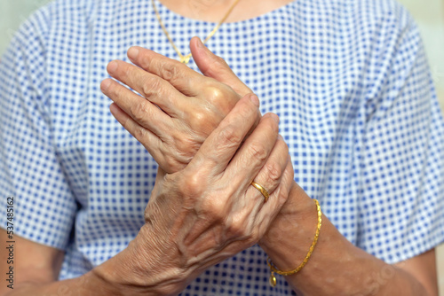 Holding hand adult woman with pain in muscles and joints,Symptoms of peripheral neuropathy and numbness in the fingertip and palm,Diseases caused by side effects of vaccination,Guillain Barre Syndrome photo