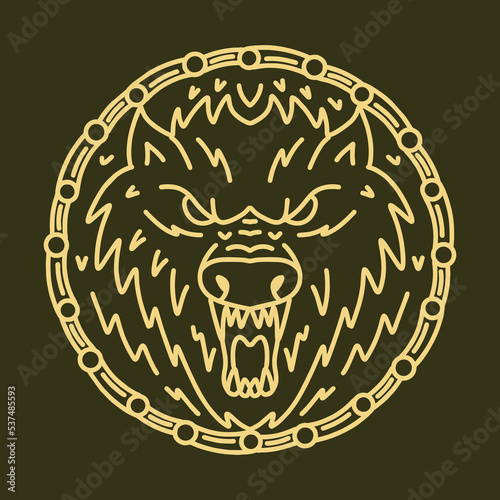 Wolf illustration Monoline Vector Logo, Animal vintage badge, creative emblem Design For Business