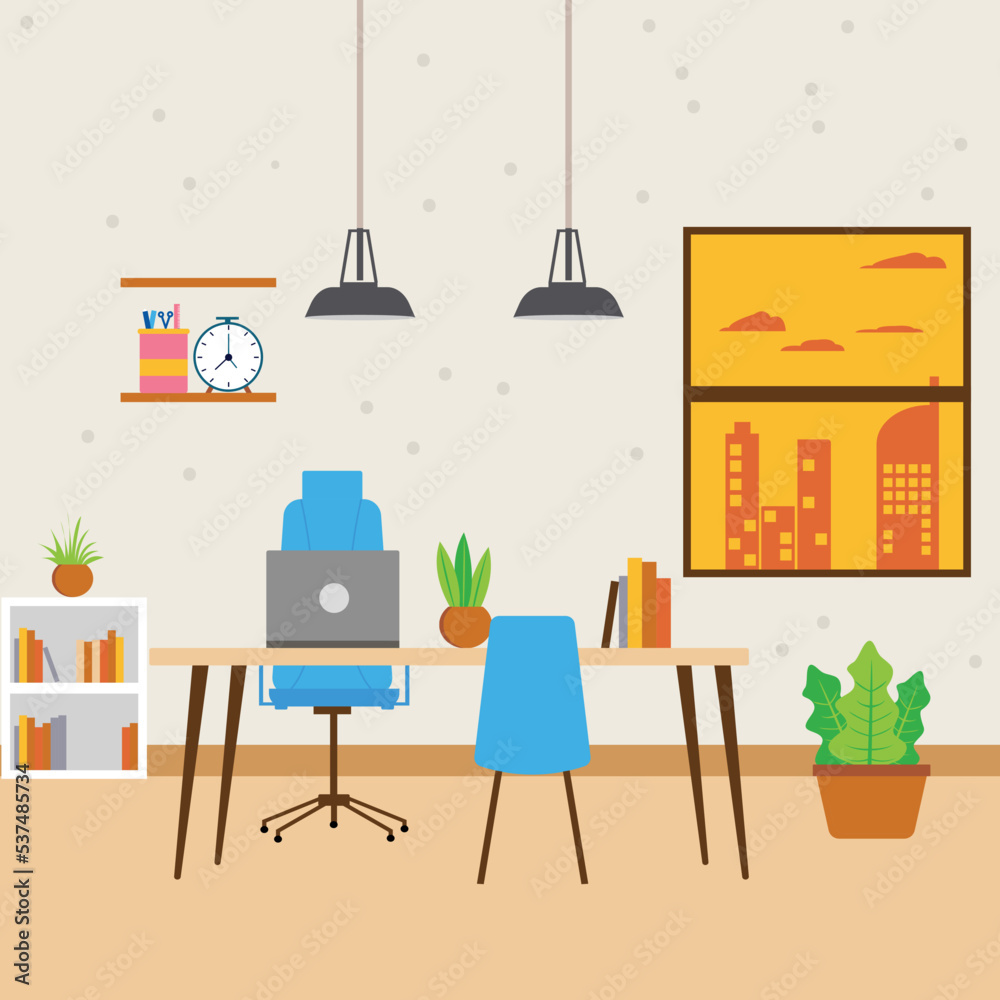 Fototapeta premium Office workstation furniture interior concept. Vector flat graphic design cartoon illustration