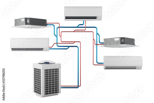 multisplit air conditioners and cassette air conditioners transparent background 3d