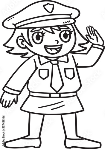 Policewoman Isolated Coloring Page for Kids