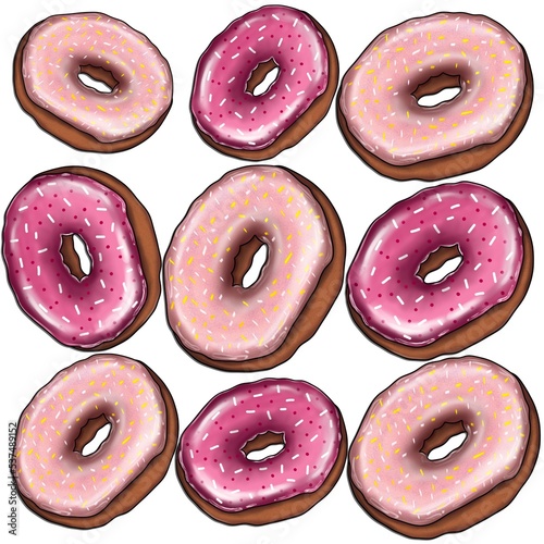 donuts isolated on white background pattern 