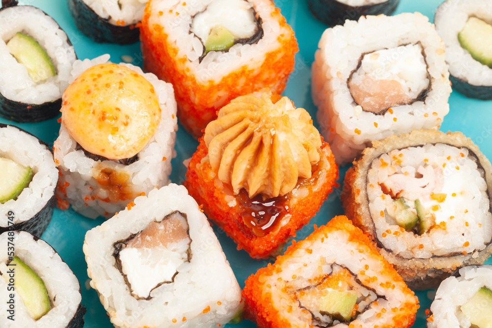 Sushi rolls japanese food on a plate top view Sushi rolls japanese food on a plate top view