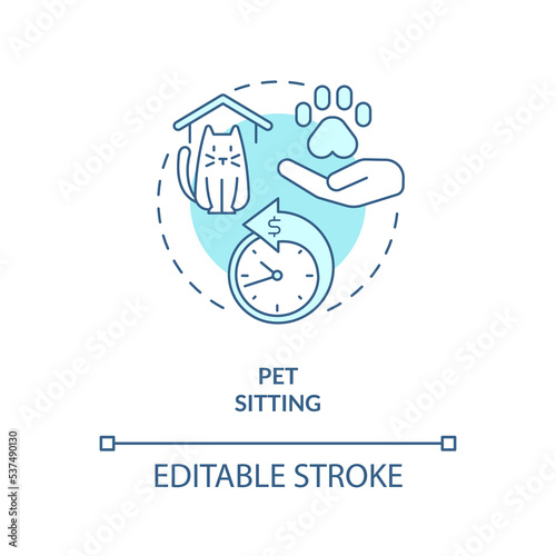 Petsitting turquoise concept icon. Animal care. Overnight house sitter abstract idea thin line illustration. Isolated outline drawing. Editable stroke. Arial, Myriad Pro-Bold fonts used