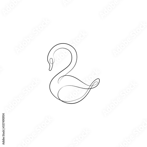 Swan continuous line drawing, isolated vector illustration, tattoo, print and logo design, beautiful swan bird silhouette single line on a white background. 