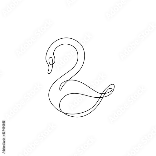 Fototapeta Naklejka Na Ścianę i Meble -  Swan continuous line drawing, isolated vector illustration, tattoo, print and logo design, beautiful swan bird silhouette single line on a white background. 