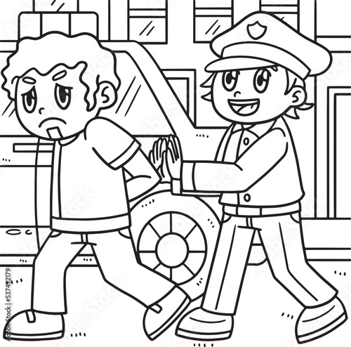 Police Escorting Criminal into Car Coloring Page