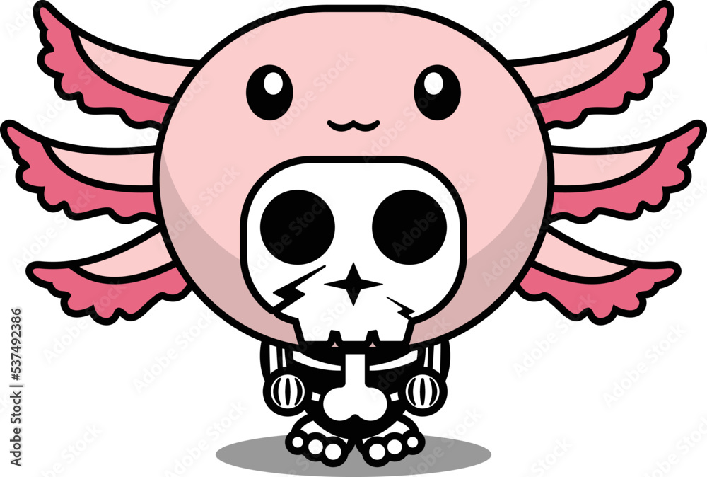 Obraz premium vector illustration of mascot costume cartoon character animal man axolotl cute skull