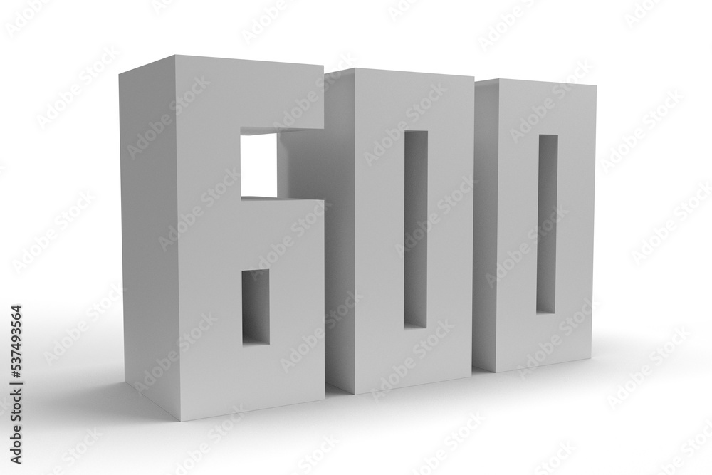 Isolated Number 600 in White color on white background, 3D Render Illustration. Isolated Number 600 in White color on white background, 3D Render Illustration.