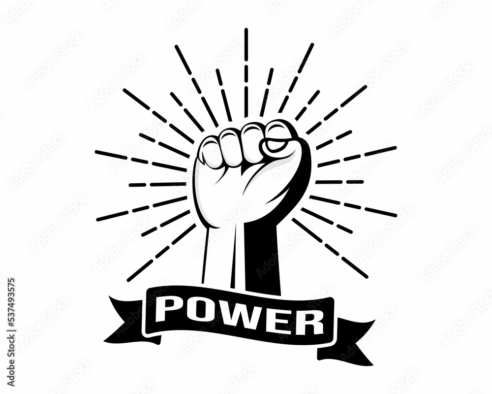 Hands Raised Clenching Fist Sign Over Light Circle Contrast Graphic