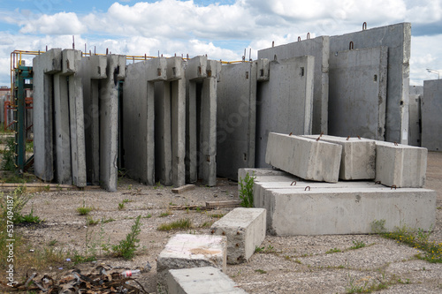 Concrete slabs for building a house. Construction of an apartment building in the city.