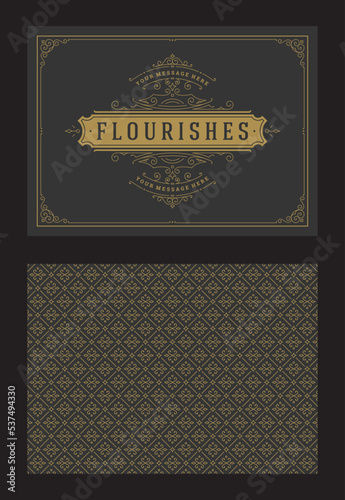 Vintage ornament greeting card calligraphic ornate swirls and vignettes frame design vector template