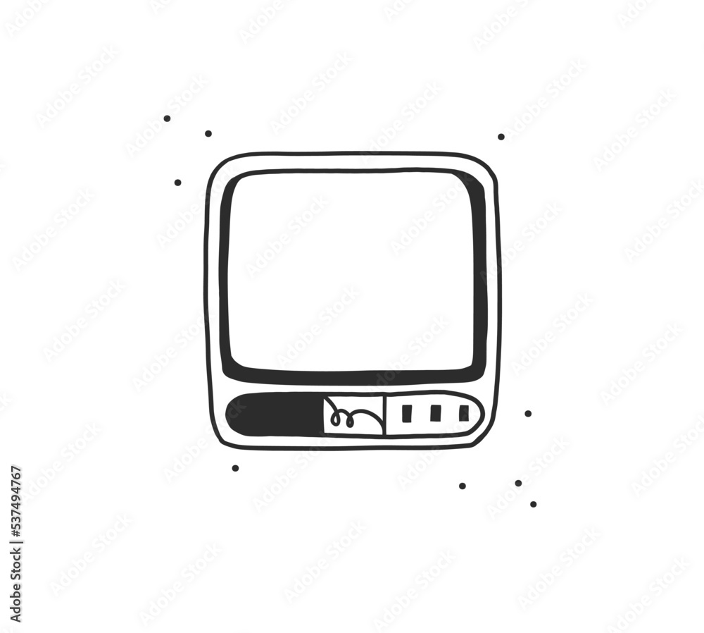 Hand drawn vector abstract flat stock modern graphic illustration of old retro vintage television tv isolated,90 vintage print concept,retro vector design.80s,90s clipart design concept.Graphic sign.