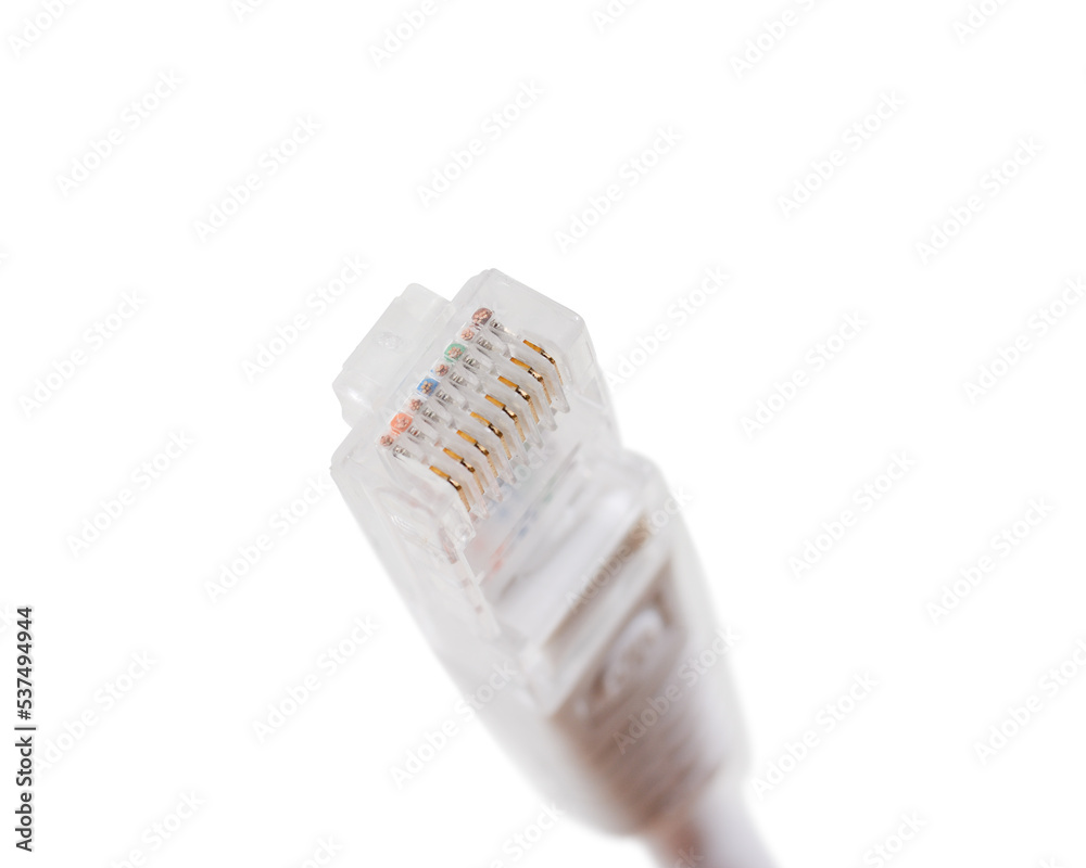 Network connector for a computer network. Close-up on a white background Network connector for a computer network. Close-up on a white background