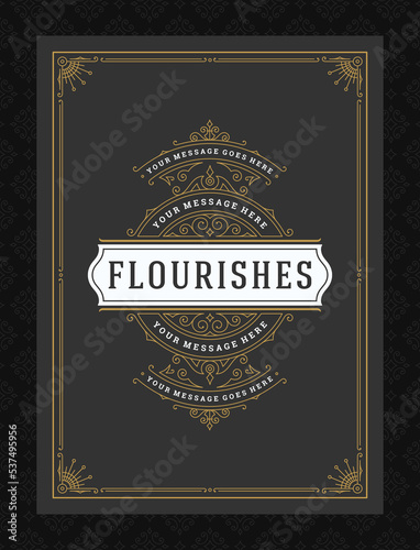 Vintage ornament greeting card calligraphic ornate swirls and vignettes frame design vector template
