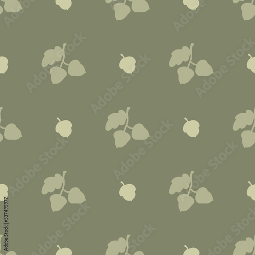 Cute hand-drawn acorns seamless pattern, a pastel green fall season background, an elegant autumn pattern with acorn prints