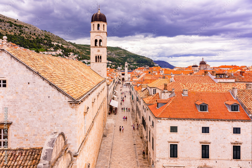 View on old town Stradun street with people in Dubrovnik Croatia