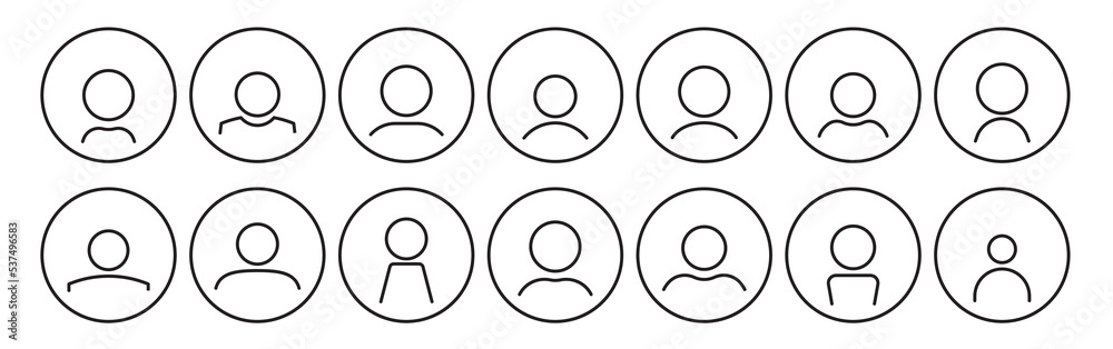 People icon vector set. Line avatar in circle for user. Human person symbol. Logo of man or woman People icon vector set. Line avatar in circle for user. Human person symbol. Logo of man or woman