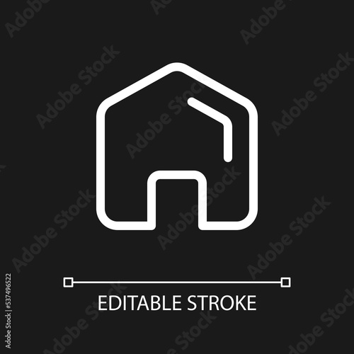 Home pixel perfect white linear ui icon for dark theme. Property mortgage. Website homepage. Vector line pictogram. Isolated user interface symbol for night mode. Editable stroke. Arial font used