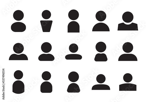 People icon set. Black pictogram of user. Different shapes collection of human person sign 