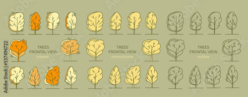 Tree for architectural floor plans. Entourage design. Various trees, bushes, and shrubs, top view for the landscape design plan. Fall season.