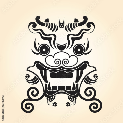 Vector dragon face with a tattoo.