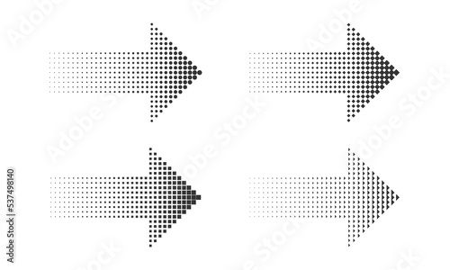 Set of arrows with halftone effect. Arrows halftone dots.