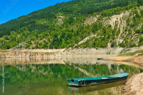 Amazing view of curvy, meandering Zavoj lake on Old Mountain, Serbia. Zavojsko Lake near Pirot