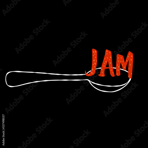 Jam lettering illustration with a spoon on black background