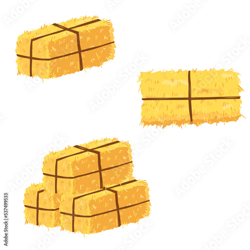 Agricultural haycock in cartoon flat style, rural hay rolled stack, dried farm haystack. Vector illustration of fodder straw