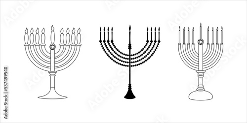 Hand Drawn Candle Menorah Set For Hanukkah Clipart. Isolated on white background