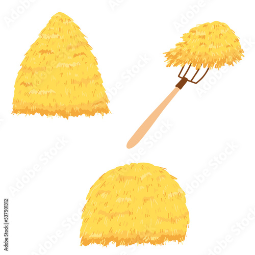 Agricultural haycock in cartoon flat style, rural hay rolled stack, dried farm haystack. Vector illustration of fodder straw