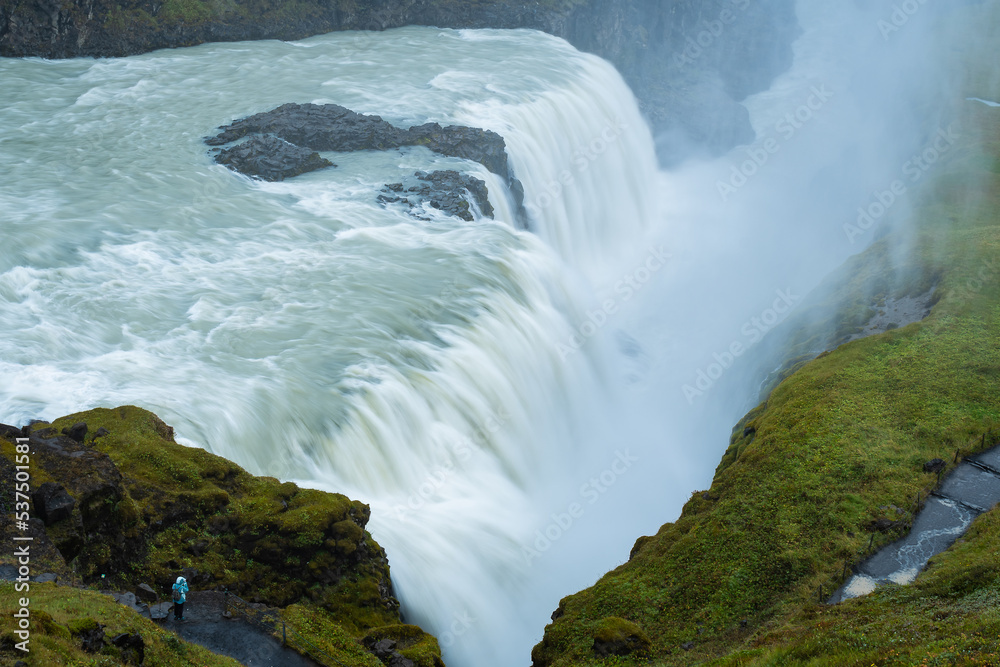 Panoramic view on Gullfoss waterfall (Iceland)
