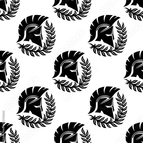 Seamless pattern with Spartan helmets on white background.