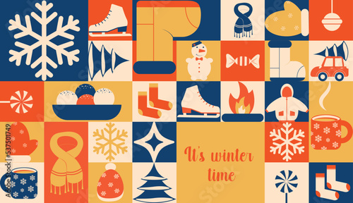 Abstract Winter colorful seamless pattern banner, geometric vector illustration