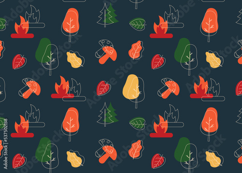 Autumn, fall colorful seamless pattern, fox, forest vector illustration