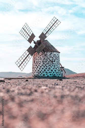 Typical traditional windmill of Fuerteventura island, Spain