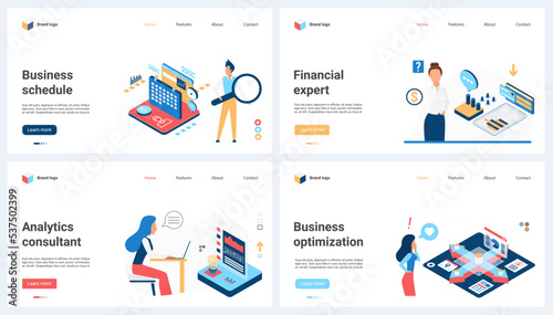 Business innovation, financial startup and technology of future set vector illustration. Cartoon people work with machines on progress of project concept for banner, website design or landing web page