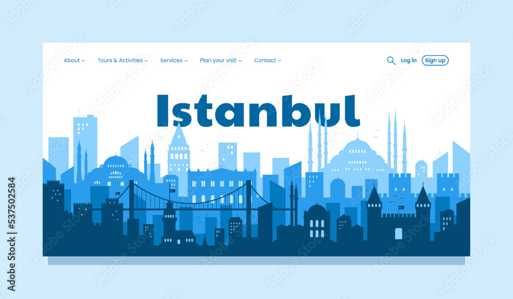 Istanbul Turkey concept. Silhouette of the city of Istanbul. Landing page template. Travel concept. Vector illustration on white background.