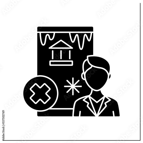 Frozen account glyph icon. Bank or investment account with limited transaction.Suspicious activity.Banking functions concept. Filled flat sign. Isolated silhouette vector illustration