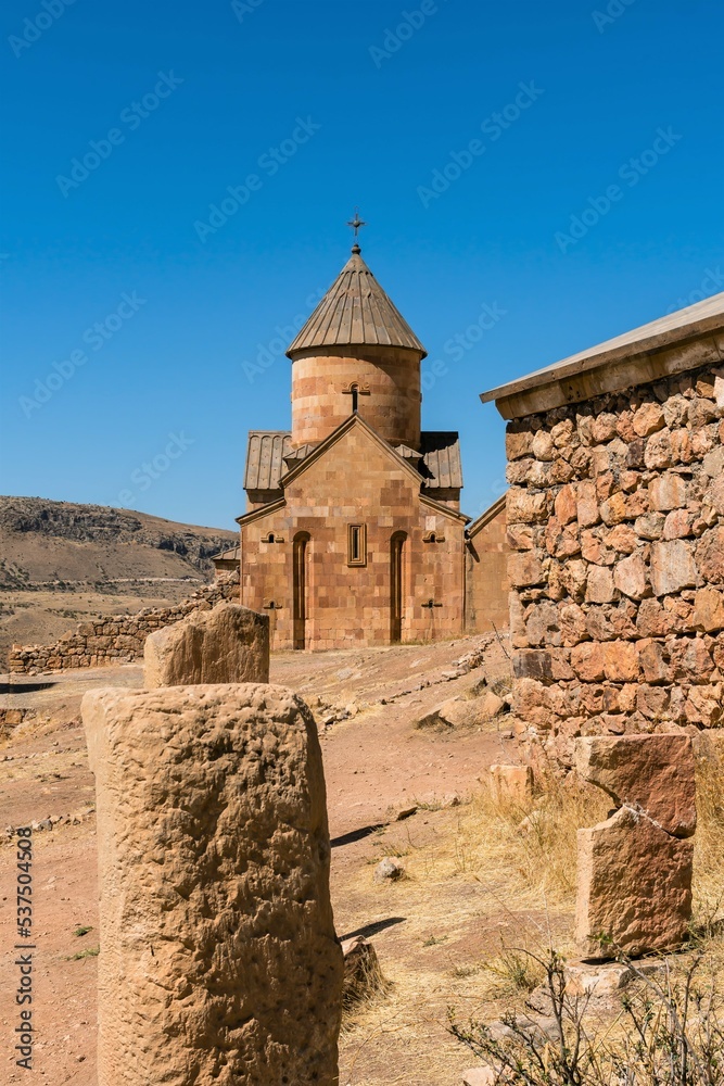 Armenia, Noravank, September 2022. Stones, wall and old Armenian temple.