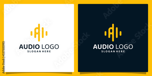 Initial letter A logo design template with Pulse music Audio wave element logo graphic design vector illustration. Symbol, icon, creative