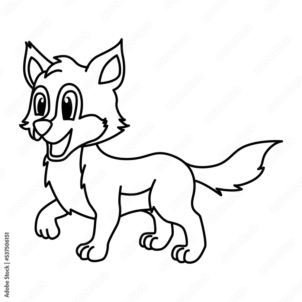 Cute wolf cartoon characters vector illustration. For kids coloring book.